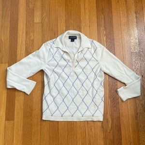 Brooks Brothers 100% Cashmere Argyle Cream Collared Sweater